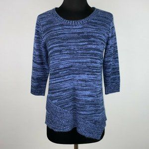 Croft & Barrow Petite PM Blue Acrylic Asymmetrical Front Hem Sweater 3/4 Sleeve